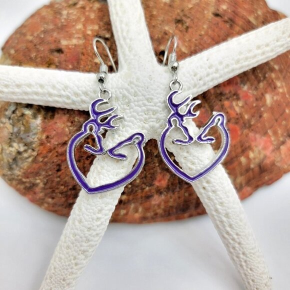3/$20 Womens Necklace Drop Earrings Set Silver Plated Deer Pendant Purple Farm - Picture 3 of 10